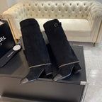 CHANEL HIGH BOOTS 6.5 CM IN BLACK SUEDE AND CALFSKIN