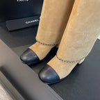 CHANEL HIGH BOOTS 6.5 CM IN CIDER BROWN SUEDE AND BLACK CALFSKIN