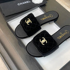CHANEL FLAT MULE IN BLACK VELVET
