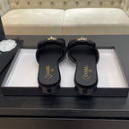CHANEL FLAT MULE IN BLACK VELVET