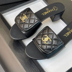 CHANEL MID-HEEL 5 CM MULE IN BLACK LAMBSKIN