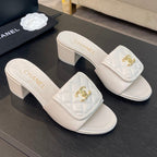 CHANEL MID-HEEL 5 CM MULE IN WHITE LAMBSKIN