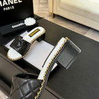 CHANEL HIGH FLATFORM SLIPPER IN BLACK EMBOSSED SHEEPSKIN