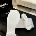 CHANEL HIGH FLATFORM SLIPPER IN WHITE EMBOSSED SHEEPSKIN