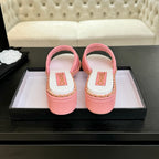 CHANEL HIGH FLATFORM SLIPPER IN ROUGE PINK EMBOSSED SHEEPSKIN