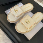 CHANEL Logo Mule Sandal 20mm White Lambskin 183980
