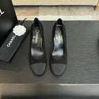 CHANEL HIGH HEEL 85 MM SANDALS IN BLACK SUEDE AND FABRIC