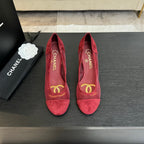 CHANEL HIGH HEEL 85 MM SANDALS IN CHERRY RED SUEDE AND MESH