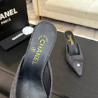 CHANEL HIGH HEEL MULE 65 MM IN MOUSE GRAY FELT COTH