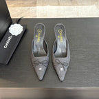 CHANEL HIGH HEEL MULE 65 MM IN MOUSE GRAY FELT COTH