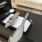 CHANEL HIGH HEEL MULE 65 MM IN DOVE GRAY FELT COTH