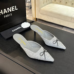 CHANEL HIGH HEEL MULE 65 MM IN DOVE GRAY FELT COTH