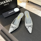 CHANEL HIGH HEEL MULE 65 MM IN DOVE GRAY FELT COTH