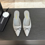 CHANEL HIGH HEEL MULE 65 MM IN DOVE GRAY FELT COTH