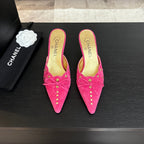 CHANEL HIGH HEEL MULE 65 MM IN DEEP PINK SUEDE