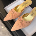 CHANEL HIGH HEEL MULE 65 MM IN LIGHT PINK SUEDE