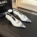 CHANEL HIGH HEEL SLINGBACKS 65 MM IN WHITE WITH SNAKESKIN PATTERN LAMBSKIN