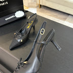 CHANEL HIGH HEEL SLINGBACKS 65 MM IN BLACK WITH SNAKESKIN PATTERN LAMBSKIN