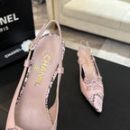 CHANEL HIGH HEEL SLINGBACKS 65 MM IN BABY PINK WITH SNAKESKIN PATTERN LAMBSKIN