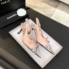 CHANEL HIGH HEEL SLINGBACKS 65 MM IN BABY PINK WITH SNAKESKIN PATTERN LAMBSKIN