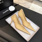 CHANEL HIGH HEEL PUMP 65 MM IN FLAX YELLOW LAMBSKIN