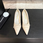 CHANEL HIGH HEEL PUMP 65 MM IN WHITE CREAM LAMBSKIN