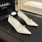 CHANEL HIGH HEEL PUMP 65 MM IN WHITE CREAM LAMBSKIN