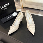 CHANEL HIGH HEEL PUMP 65 MM IN WHITE CREAM LAMBSKIN