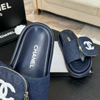 CHANEL SLIDE IN NAVY BLUE DENIM FABRIC 45 MM
