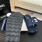 CHANEL SLIDE IN NAVY BLUE DENIM FABRIC 45 MM