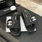 CHANEL SLIDE IN BLACK DENIM FABRIC 45 MM