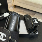 CHANEL SLIDE IN BLACK DENIM FABRIC 45 MM
