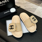 CHANEL SLIDE IN LIGHT YELLOW DENIM FABRIC 45 MM