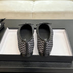 CHANEL BALLET FLATS IN CHARCOAL BLACK MONOGRAM DENIM