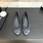 CHANEL BALLET FLATS IN AEGEAN BLUE MONOGRAM DENIM
