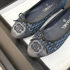 CHANEL BALLET FLATS IN AEGEAN BLUE MONOGRAM DENIM