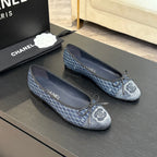 CHANEL BALLET FLATS IN AEGEAN BLUE MONOGRAM DENIM