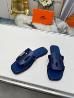 HERMES FLATFORM SANDAL NAVY CALFSKIN