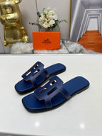 HERMES FLATFORM SANDAL NAVY CALFSKIN