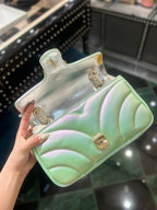 GUCCI MARMONT 26 MEDIUM SHOULDER BAG GREEN IRIDESCENT CALFSKIN