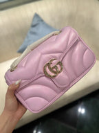 GUCCI MARMONT 26 MEDIUM SHOULDER BAG LIGHT PINK CALFSKIN