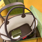 GUCCI OPHIDIA SMALL 25 TOTE IN BEIGE AND EBONY CANVAS