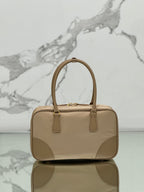 PRADA LARGE TOP HANDLE BAG 35 IN DRIED MOSS NYLON AND CALFSKIN TRIM