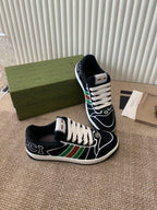 GUCCI SCREENER SNEAKER WITH WEB BLACK CALFSKIN