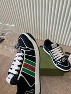 GUCCI SCREENER SNEAKER WITH WEB BLACK CALFSKIN