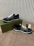 GUCCI SCREENER SNEAKER WITH WEB BLACK CALFSKIN
