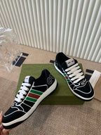 GUCCI SCREENER SNEAKER WITH WEB BLACK CALFSKIN