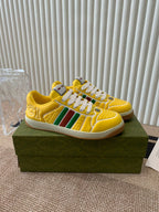GUCCI SCREENER SNEAKER WITH WEB LEMON CALFSKIN