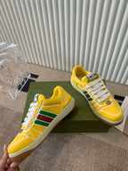 GUCCI SCREENER SNEAKER WITH WEB LEMON CALFSKIN
