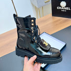 CHANEL 25S HIGH ANKLE BOOTS WITH ZIPPER IN BLACK FULL CALFSKIN GOLD HARDWARE